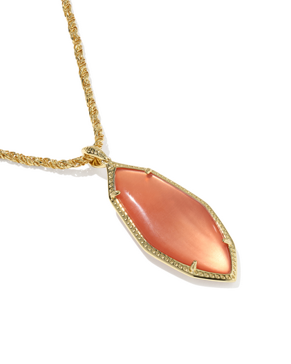 KENDRA SCOTT OPHELIA GOLD BURNT ORANGE LARGE LONG PENDANT NECKLACE