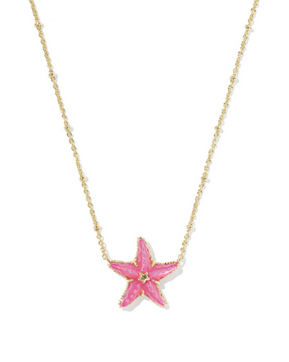 KENDRA SCOTT PARKER GOLD BRIGHT PINK MOP STARFISH SHORT PENDANT NECKLACE
