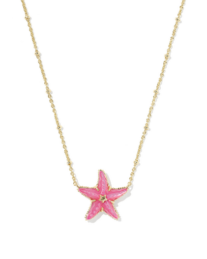KENDRA SCOTT PARKER GOLD BRIGHT PINK MOP STARFISH SHORT PENDANT NECKLACE