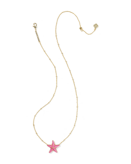 KENDRA SCOTT PARKER GOLD BRIGHT PINK MOP STARFISH SHORT PENDANT NECKLACE
