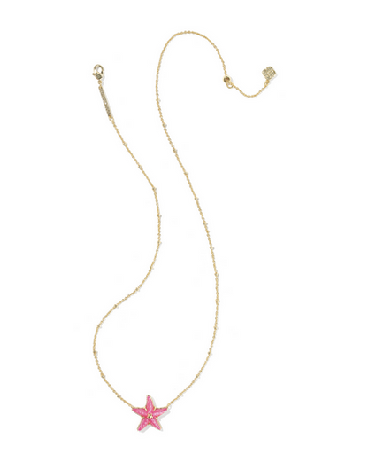 KENDRA SCOTT PARKER GOLD BRIGHT PINK MOP STARFISH SHORT PENDANT NECKLACE