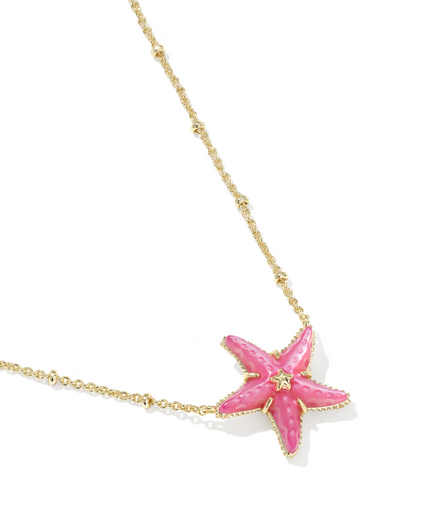 KENDRA SCOTT PARKER GOLD BRIGHT PINK MOP STARFISH SHORT PENDANT NECKLACE
