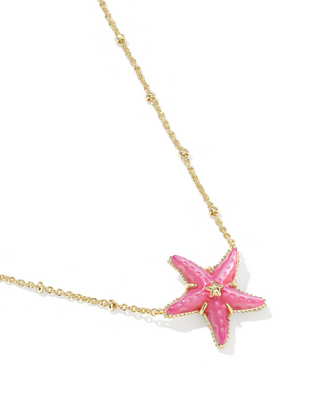 KENDRA SCOTT PARKER GOLD BRIGHT PINK MOP STARFISH SHORT PENDANT NECKLACE