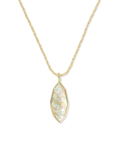 KENDRA SCOTT OPHELIA GOLD IRIDESCENT ABALONE LARGE LONG PENDANT NECKLACE