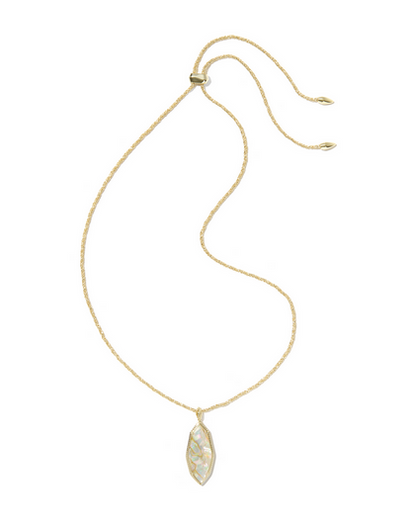 KENDRA SCOTT OPHELIA GOLD IRIDESCENT ABALONE LARGE LONG PENDANT NECKLACE