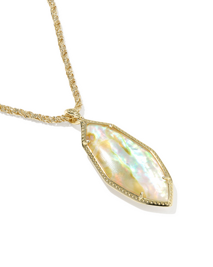 KENDRA SCOTT OPHELIA GOLD IRIDESCENT ABALONE LARGE LONG PENDANT NECKLACE