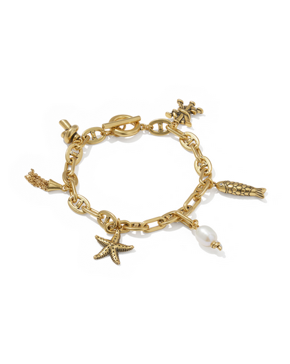 KENDRA SCOTT PARKER GOLD FRESHWATER PEARL CHARM BRACELET
