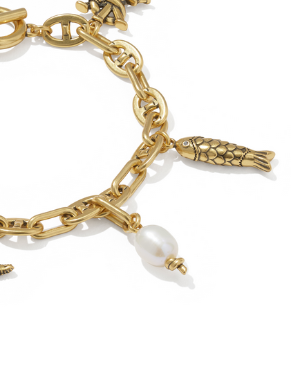 KENDRA SCOTT PARKER GOLD FRESHWATER PEARL CHARM BRACELET