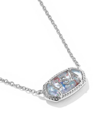 KENDRA SCOTT ELISA USA SHORT SILVER RED WHITE BLUE PENDANT NECKLACE