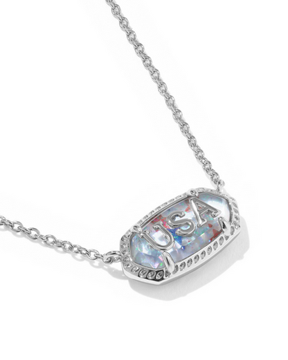 KENDRA SCOTT ELISA USA SHORT SILVER RED WHITE BLUE PENDANT NECKLACE