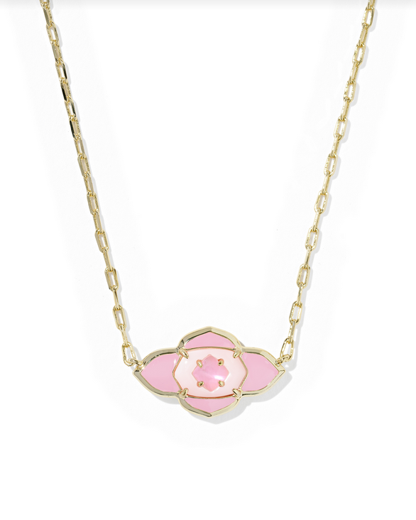 Kendra Scott Abbie Medallion Gold Pink Short Pendant Necklace