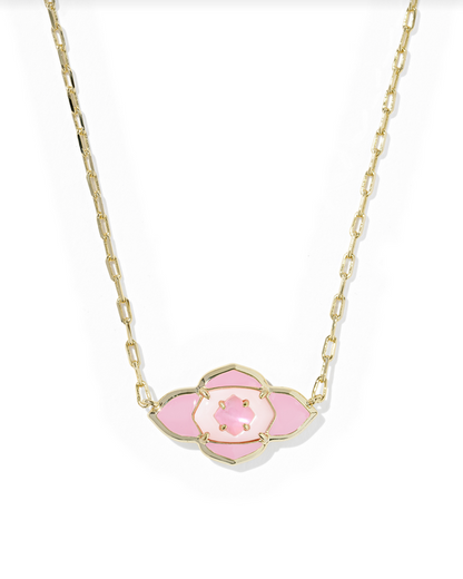 Kendra Scott Abbie Medallion Gold Pink Short Pendant Necklace