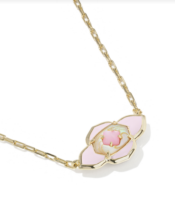 Kendra Scott Abbie Medallion Gold Pink Short Pendant Necklace