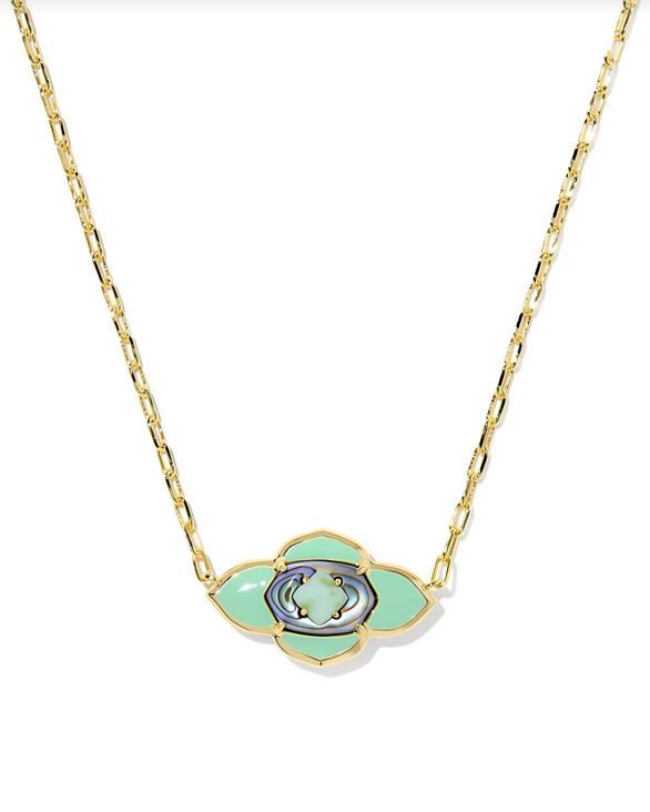 Kendra Scott Abbie Medallion Gold Abalone Sea Green Short Pendant Necklace
