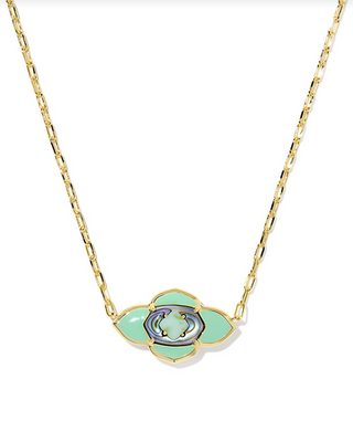Kendra Scott Abbie Medallion Gold Abalone Sea Green Short Pendant Necklace