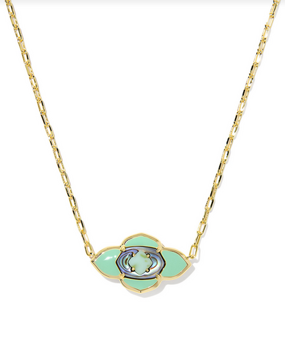 Kendra Scott Abbie Medallion Gold Abalone Sea Green Short Pendant Necklace