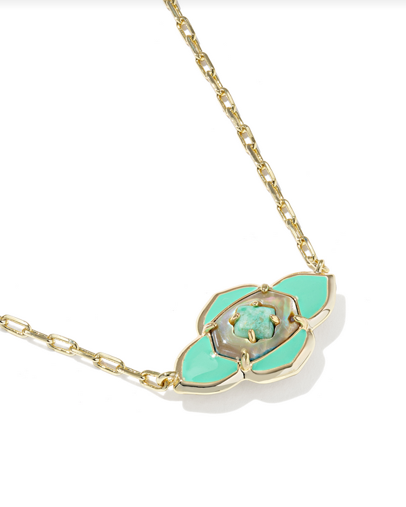 Kendra Scott Abbie Medallion Gold Abalone Sea Green Short Pendant Necklace