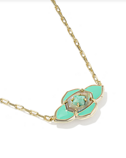 Kendra Scott Abbie Medallion Gold Abalone Sea Green Short Pendant Necklace
