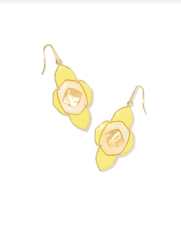 Kendra Scott Abbie Gold Yellow Medallion Drop Earrings