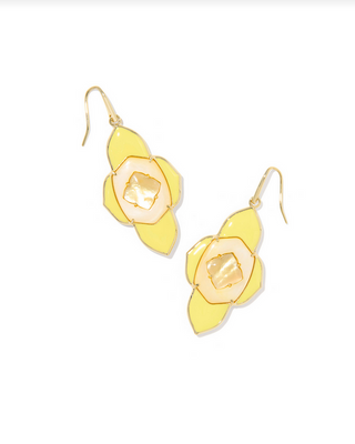 Kendra Scott Abbie Gold Yellow Medallion Drop Earrings