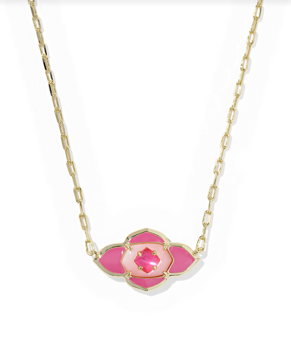 Kendra Scott Abbie Medallion Gold Hot Pink Mix Short Pendant Necklace