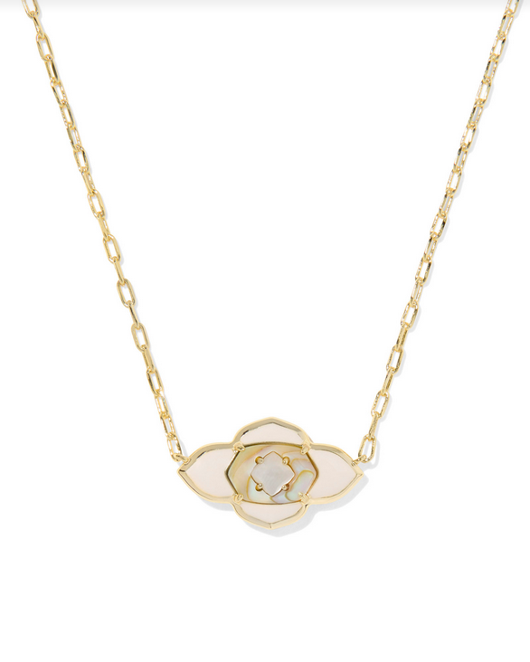 KENDRA SCOTT ABBIE MEDALLION GOLD NEUTRAL MIX SHORT PENDANT NECKLACE