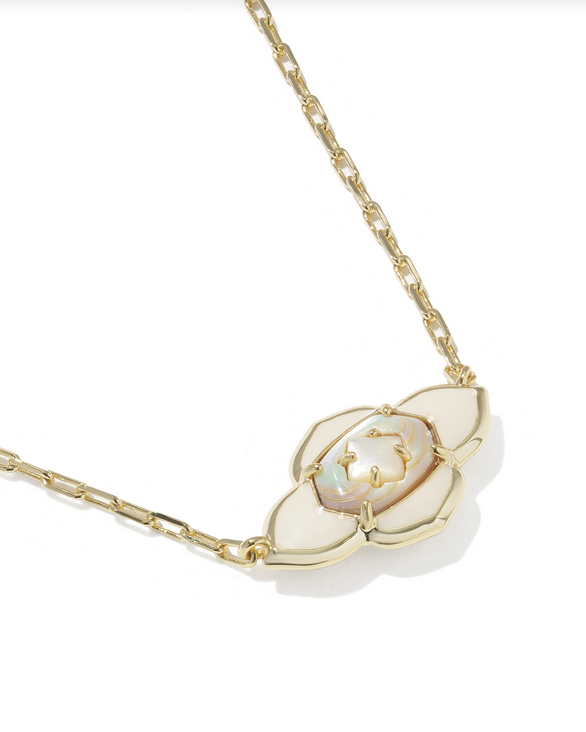 KENDRA SCOTT ABBIE MEDALLION GOLD NEUTRAL MIX SHORT PENDANT NECKLACE