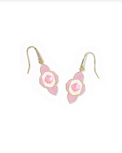 KENDRA SCOTT ABBIE MEDALLION GOLD PINK MIX SMALL DROP EARRINGS