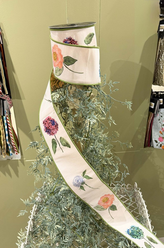 JME Ribbon 4"x10yd Floral Signature Print Fused