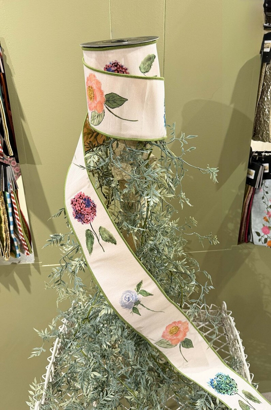 JME Ribbon 4"x10yd Floral Signature Print Fused