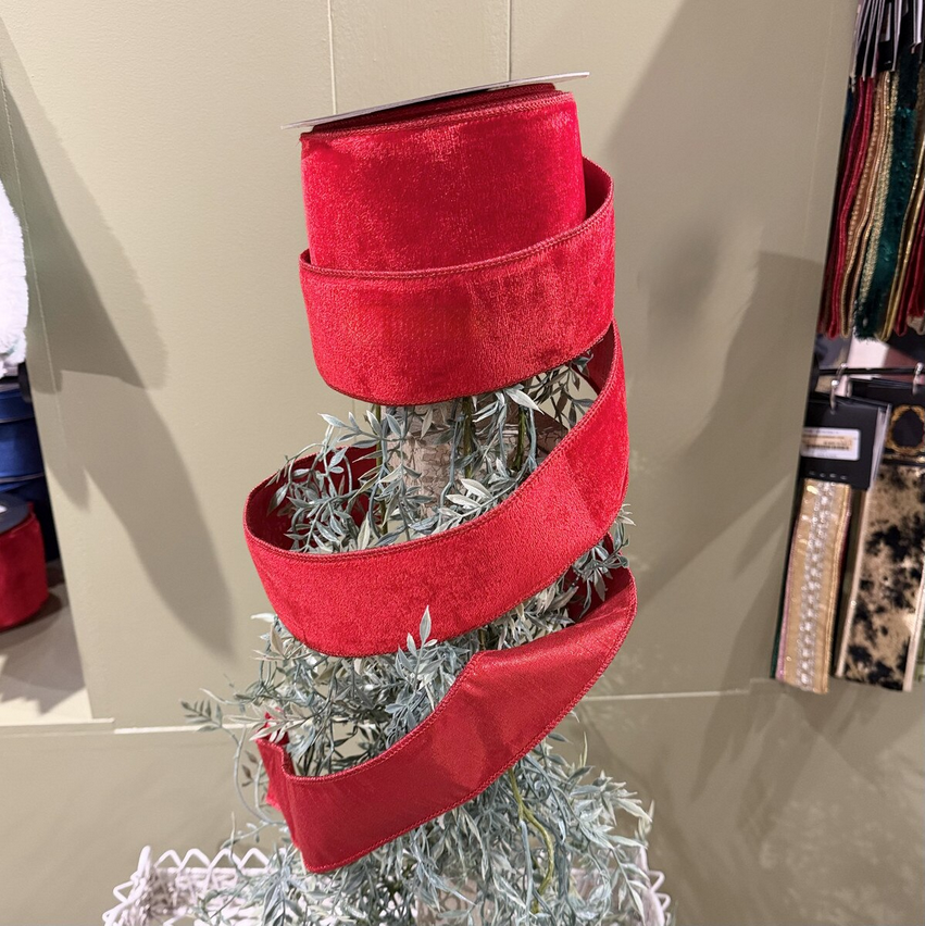 JME Ribbon 2.5 x10  Red Velvet Metallic Dupion Fused