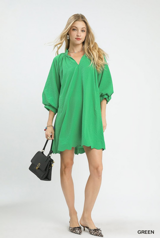 Green Textured Scallop Trim + Dress