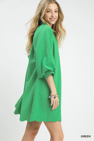 Green Textured Scallop Trim + Dress