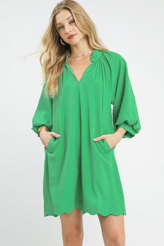 Green Textured Scallop Trim + Dress