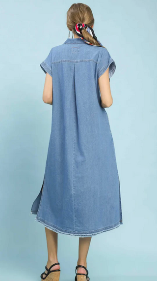 Light Stone Washed Denim Midi Dress