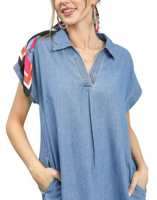 Light Stone Washed Denim Midi Dress