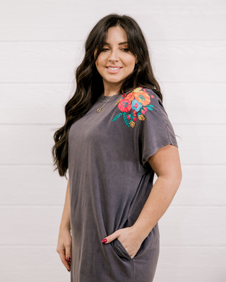 Jo Charcoal Grey Embroidered Dress