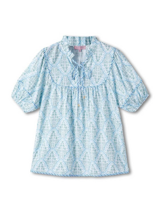 Green Blue Primrose Print Top