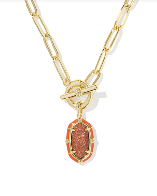 KENDRA SCOTT GOLD ORANGE GOLDSTONE ELISA ENAMEL LINK AND CHAIN NECKLACE