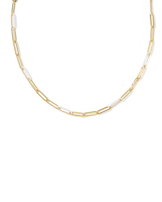 KENDRA SCOTT GOLD WHITE ENAMEL COURTNEY ENAMEL LINK AND CHAIN NECKLACE