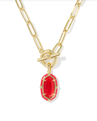 KENDRA SCOTT GOLD RED ILLUSION ELISA ENAMEL LINK AND CHAIN NECKLACE
