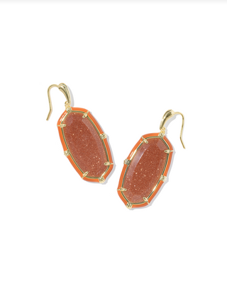 KENDRA SCOTT GOLD ORANGE GOLDSTONE ELLE ENAMEL DROP EARRINGS