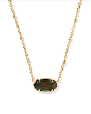 KENDRA SCOTT GOLD DARK BROWN HAWK'S EYE TIGER STRIPED ELISA SHORT PENDANT NECKLACE