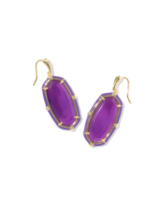KENDRA SCOTT GOLD PURPLE MOTHER OF PEARL ELLE ENAMEL DROP EARRINGS