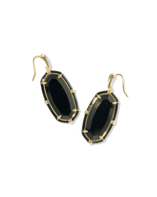 KENDRA SCOTT GOLD BLACK AGATE ELLE ENAMEL DROP EARRINGS