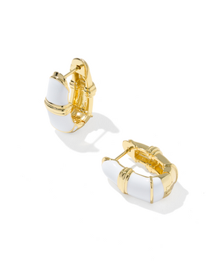 KENDRA SCOTT GOLD WHITE COURTNEY ENAMEL HUGGIE EARRINGS