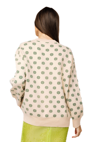 Queen of Sparkle Flower Print Feather Turkey Sweater
