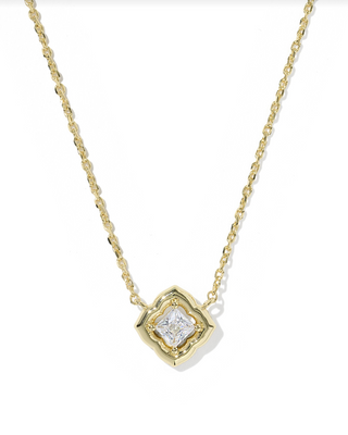 Kendra Scott Mallory Crystal Pndt Necklace Gold Metal White Cz