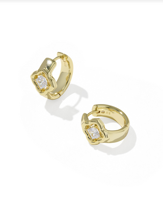 Kendra Scott Mallory Crystal Huggie Earring Gold Metal White Cz