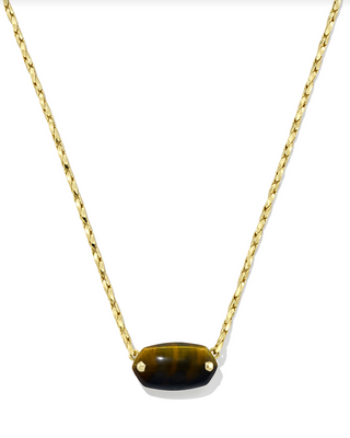 Kendra Scott Riveted Pndt Nck Gold Dark Brown Hawks Eye